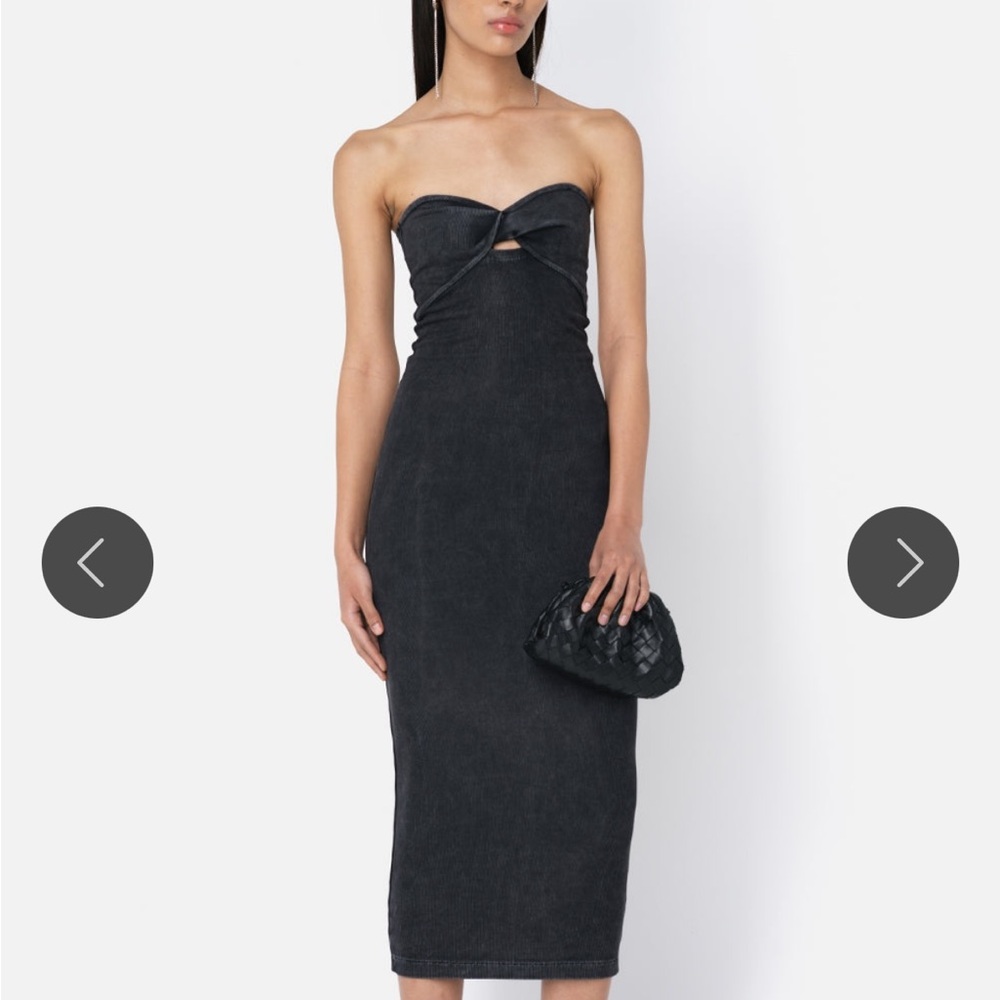 John Elliott Black Strapless Twist-Front Midi Dress